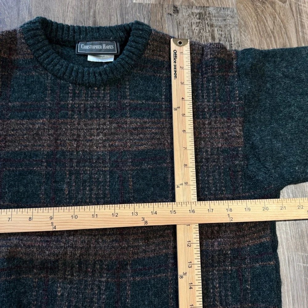 VTG 80s 90s Christopher Hayes Irish Shetland Wool Plaid Sweater Size L Fits M
